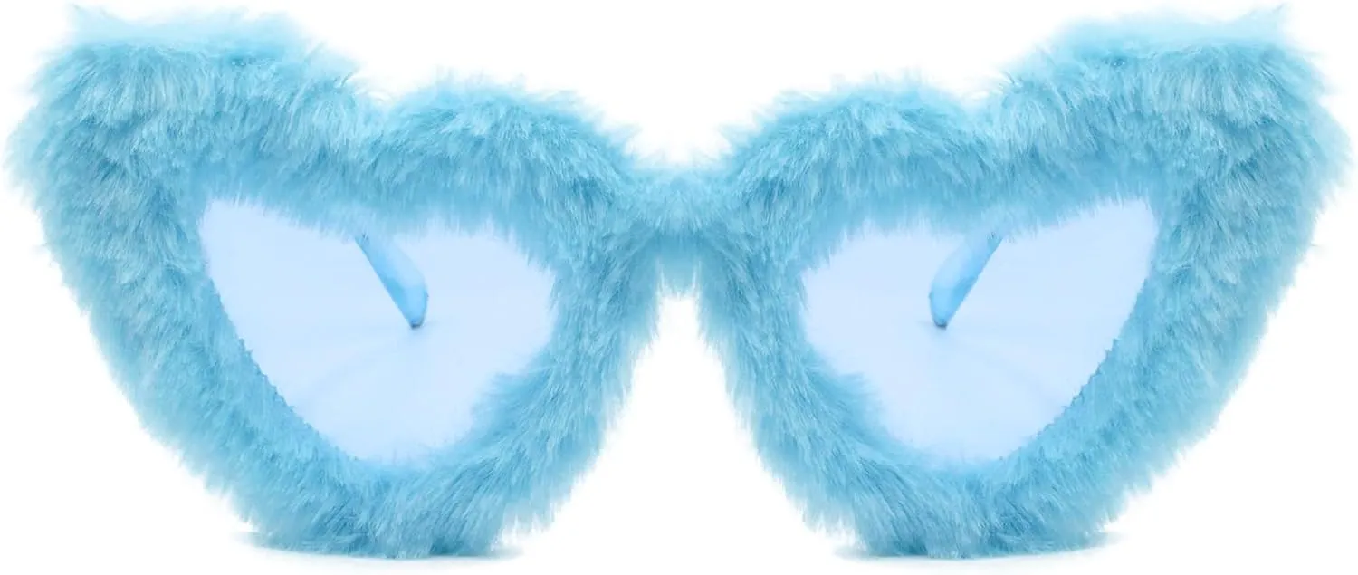 Fluffy Fur-framed Heart Sunglasses for Women Fuzzy Plush Glasses Cute Fashion Party Accessories