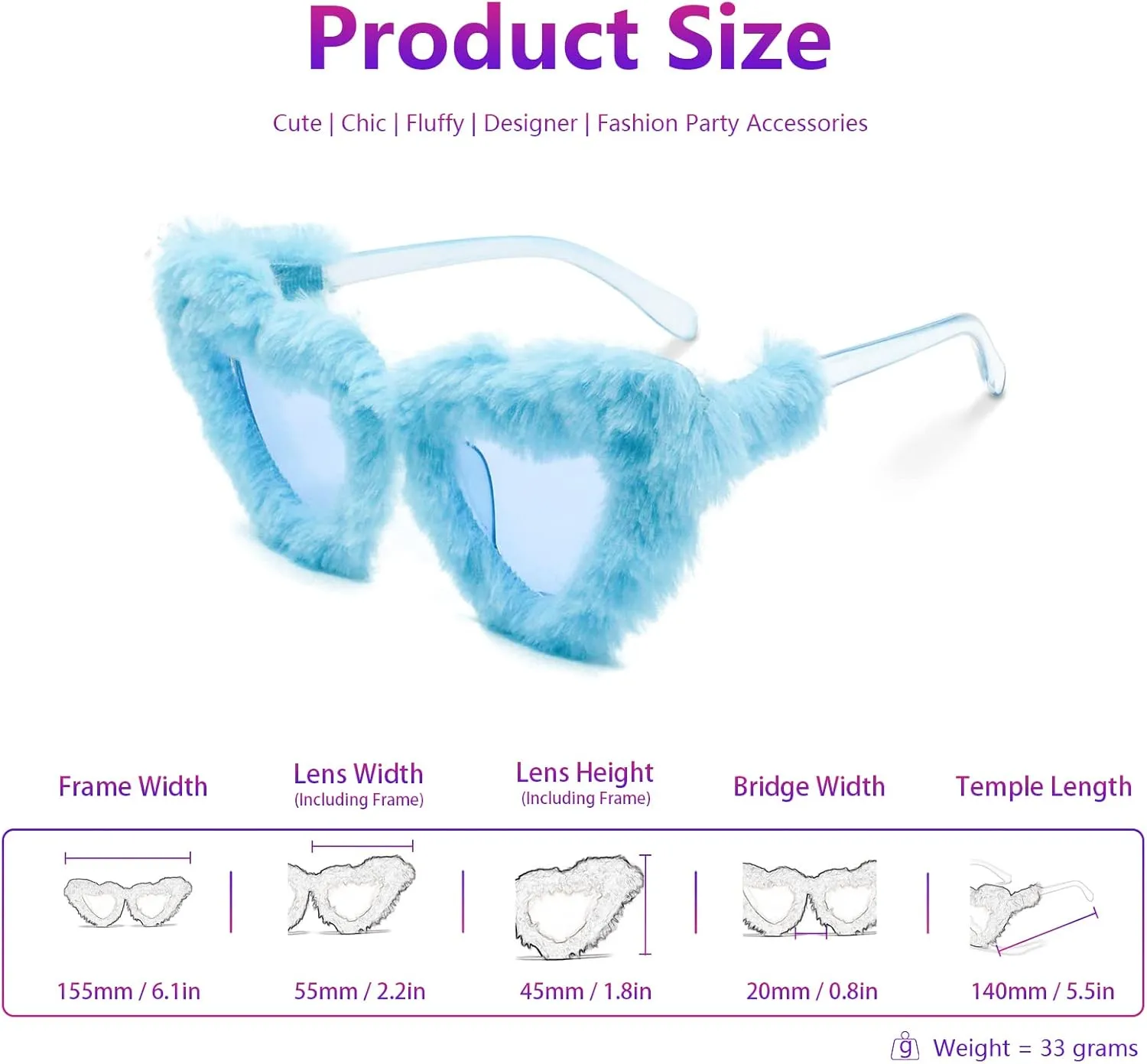 Fluffy Fur-framed Heart Sunglasses for Women Fuzzy Plush Glasses Cute Fashion Party Accessories
