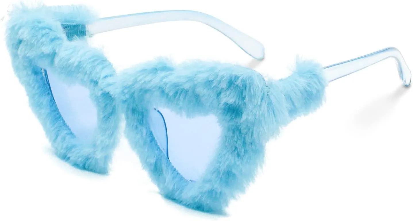 Fluffy Fur-framed Heart Sunglasses for Women Fuzzy Plush Glasses Cute Fashion Party Accessories