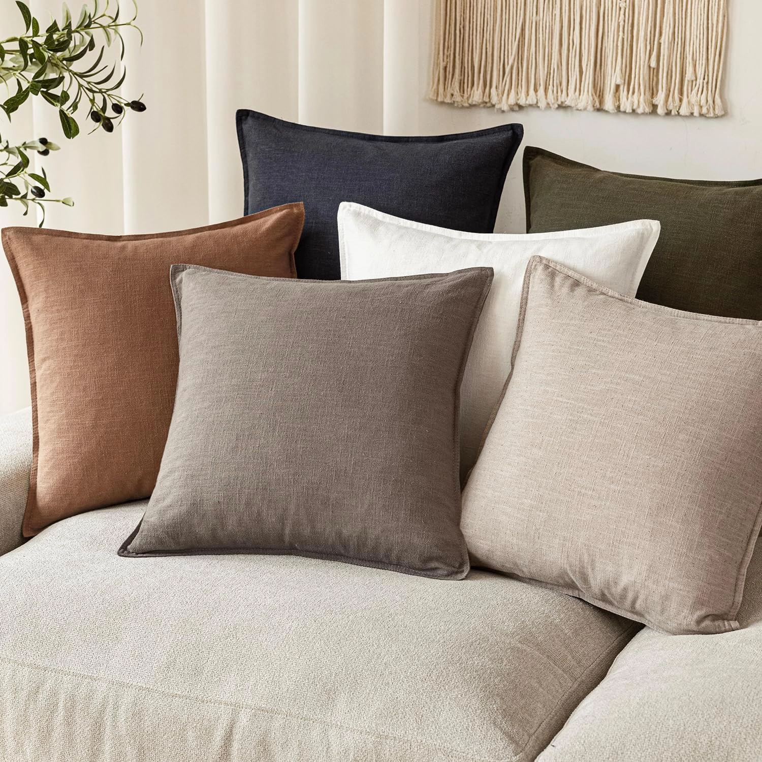 Foindtower Set of 2, Decorative Linen Soild Throw Pillow Covers Soft Accent Euro Cushion Case Farmhouse Neutral Pillowcase for Chair Couch Sofa Bedroom Living Room Home Decor 16 x 16 Inch Brown Tan