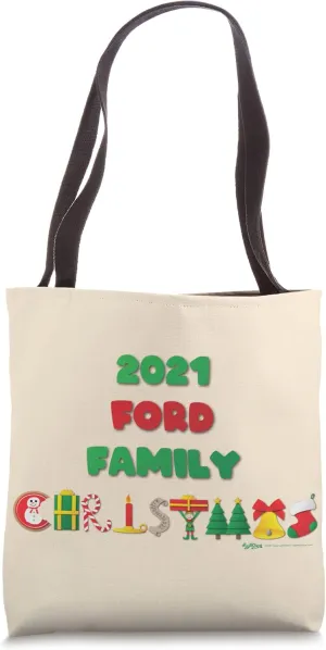 Ford Family Funny Merry Christmas 2021 Word Design Tote Bag
