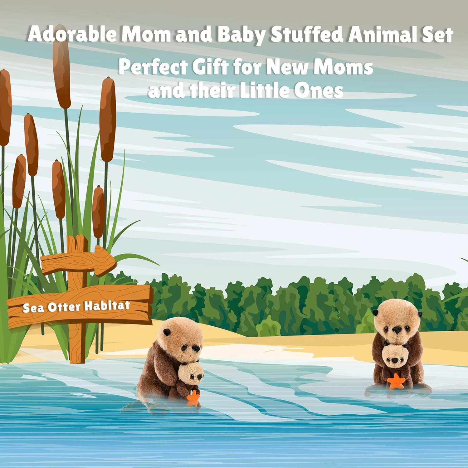 Forest Twelfth Mom & Baby Mini Sea Otter - Stuffed Animals for Boys & Girls, Ocean Themed Baby Shower Decorations & Nursery Decor