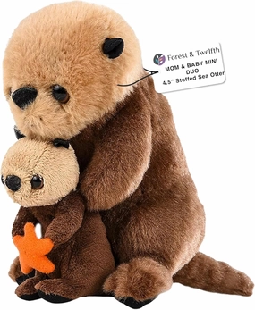 Forest Twelfth Mom & Baby Mini Sea Otter - Stuffed Animals for Boys & Girls, Ocean Themed Baby Shower Decorations & Nursery Decor