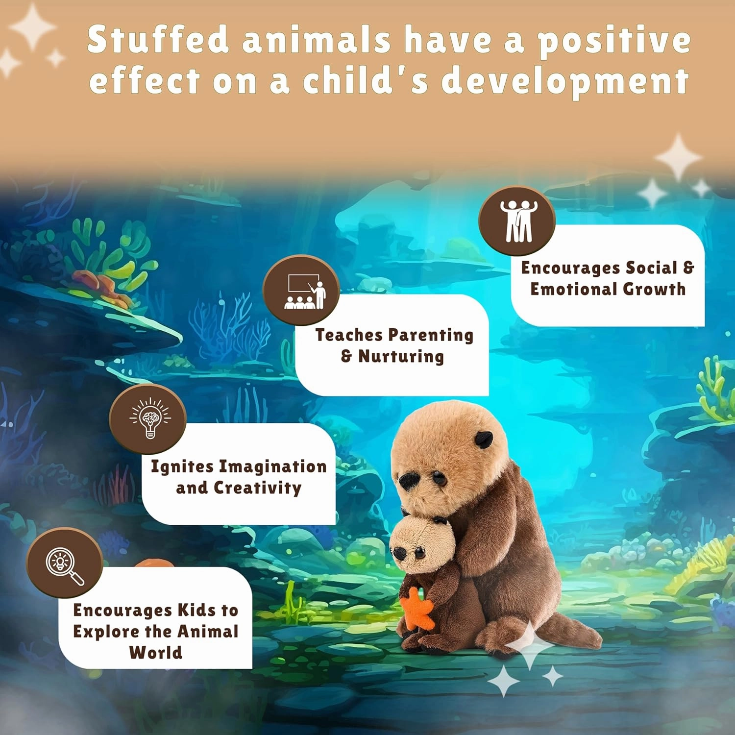 Forest Twelfth Mom & Baby Mini Sea Otter - Stuffed Animals for Boys & Girls, Ocean Themed Baby Shower Decorations & Nursery Decor