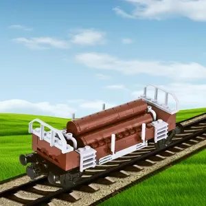 Freight Train Cars Building Block Set，Timber Truck DIY Building Model, Compatible with Railway Track Building Accessories，Top Present for Boys and Girls (Timber Truck)