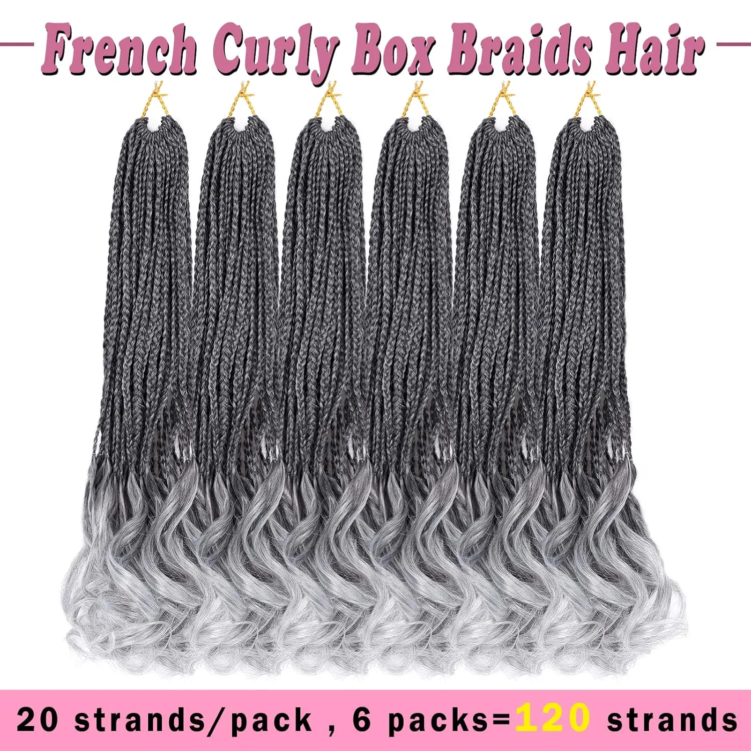 French Curl Crochet Braids 18 Inch 6 Packs Goddess Box Braids Crochet Hair Pre Looped French Curly Braiding Hair Crochet Box Braids With Curly Wavy Ends Synthetic Hair Extensions (#1B/Gray)