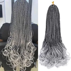 French Curl Crochet Braids 18 Inch 6 Packs Goddess Box Braids Crochet Hair Pre Looped French Curly Braiding Hair Crochet Box Braids With Curly Wavy Ends Synthetic Hair Extensions (#1B/Gray)