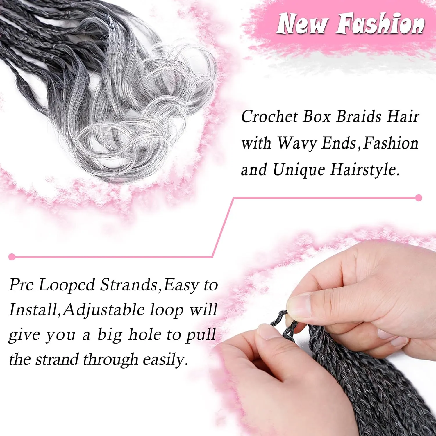 French Curl Crochet Braids 18 Inch 6 Packs Goddess Box Braids Crochet Hair Pre Looped French Curly Braiding Hair Crochet Box Braids With Curly Wavy Ends Synthetic Hair Extensions (#1B/Gray)