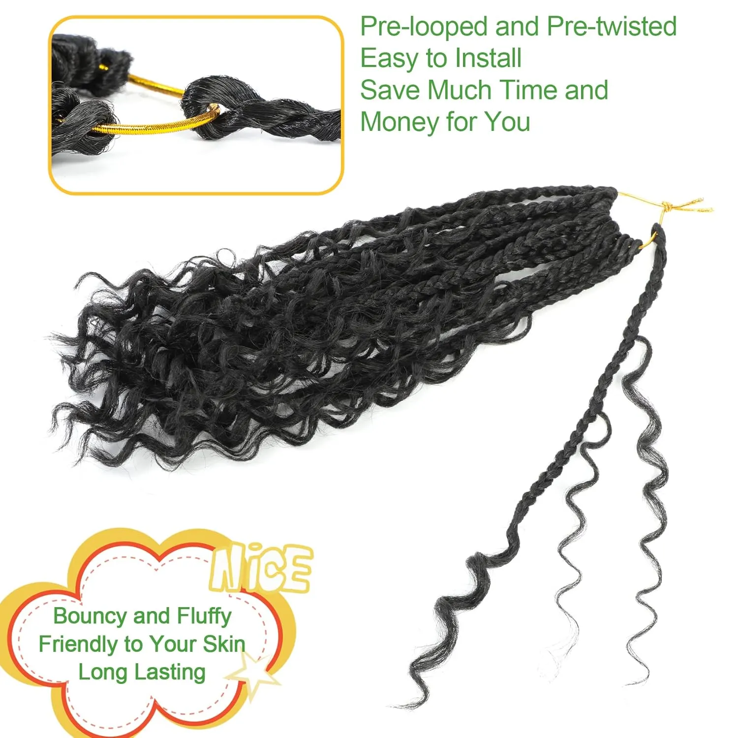 Fulcrum Goddess Box Braids Crochet Hair 10 Inch, 9 Packs Box Braids Crochet Hair for Women, Curly Ends (10Inch, 1B#)