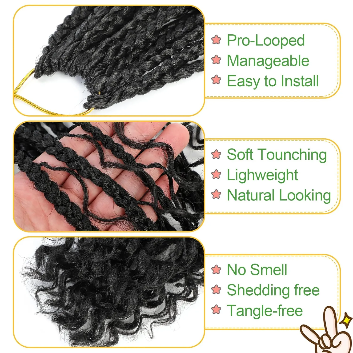 Fulcrum Goddess Box Braids Crochet Hair 10 Inch, 9 Packs Box Braids Crochet Hair for Women, Curly Ends (10Inch, 1B#)