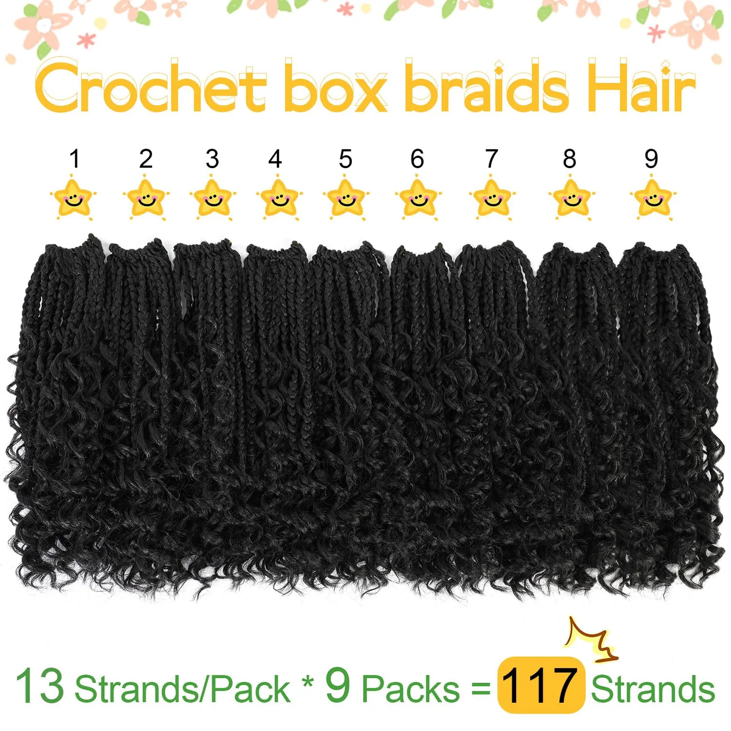 Fulcrum Goddess Box Braids Crochet Hair 10 Inch, 9 Packs Box Braids Crochet Hair for Women, Curly Ends (10Inch, 1B#)