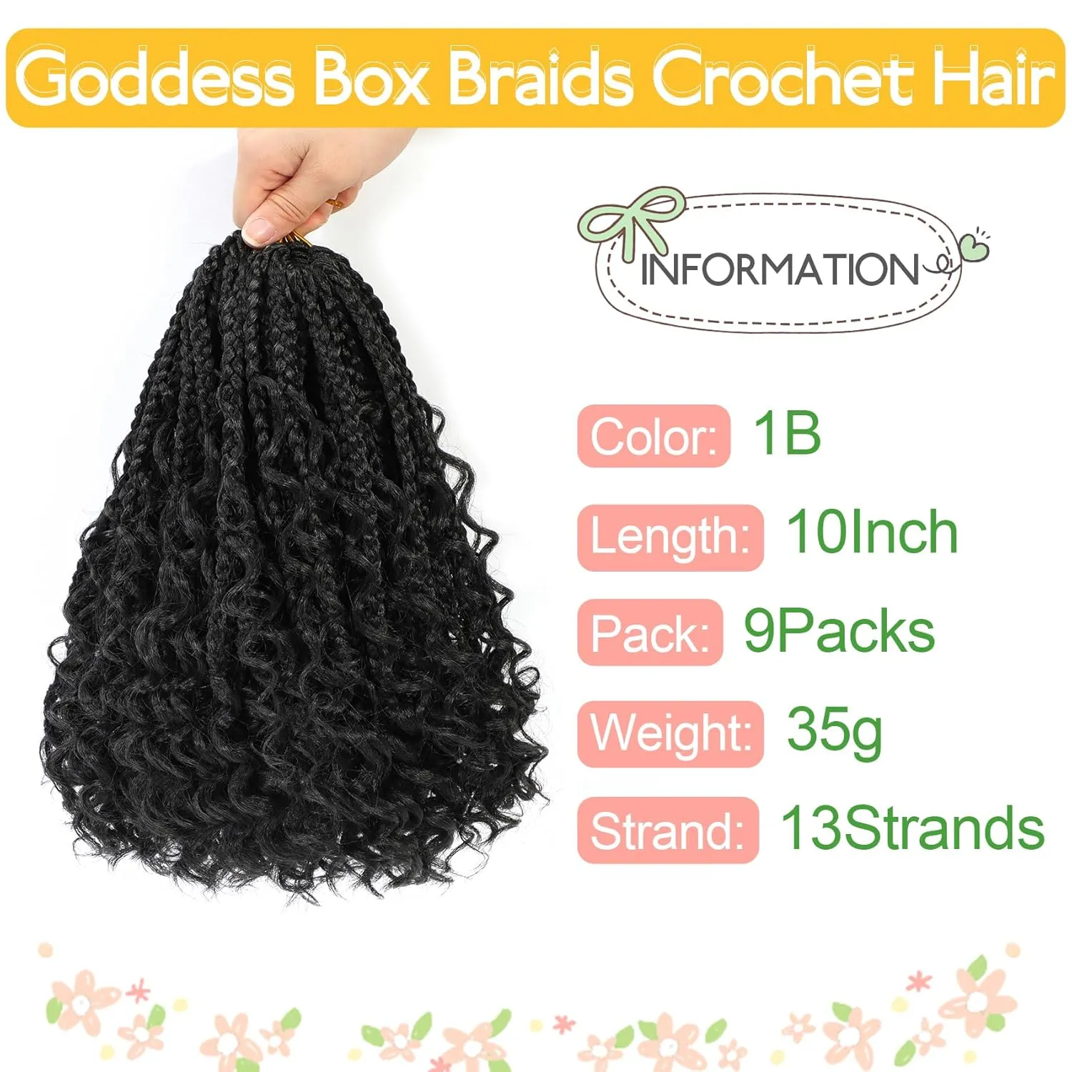Fulcrum Goddess Box Braids Crochet Hair 10 Inch, 9 Packs Box Braids Crochet Hair for Women, Curly Ends (10Inch, 1B#)