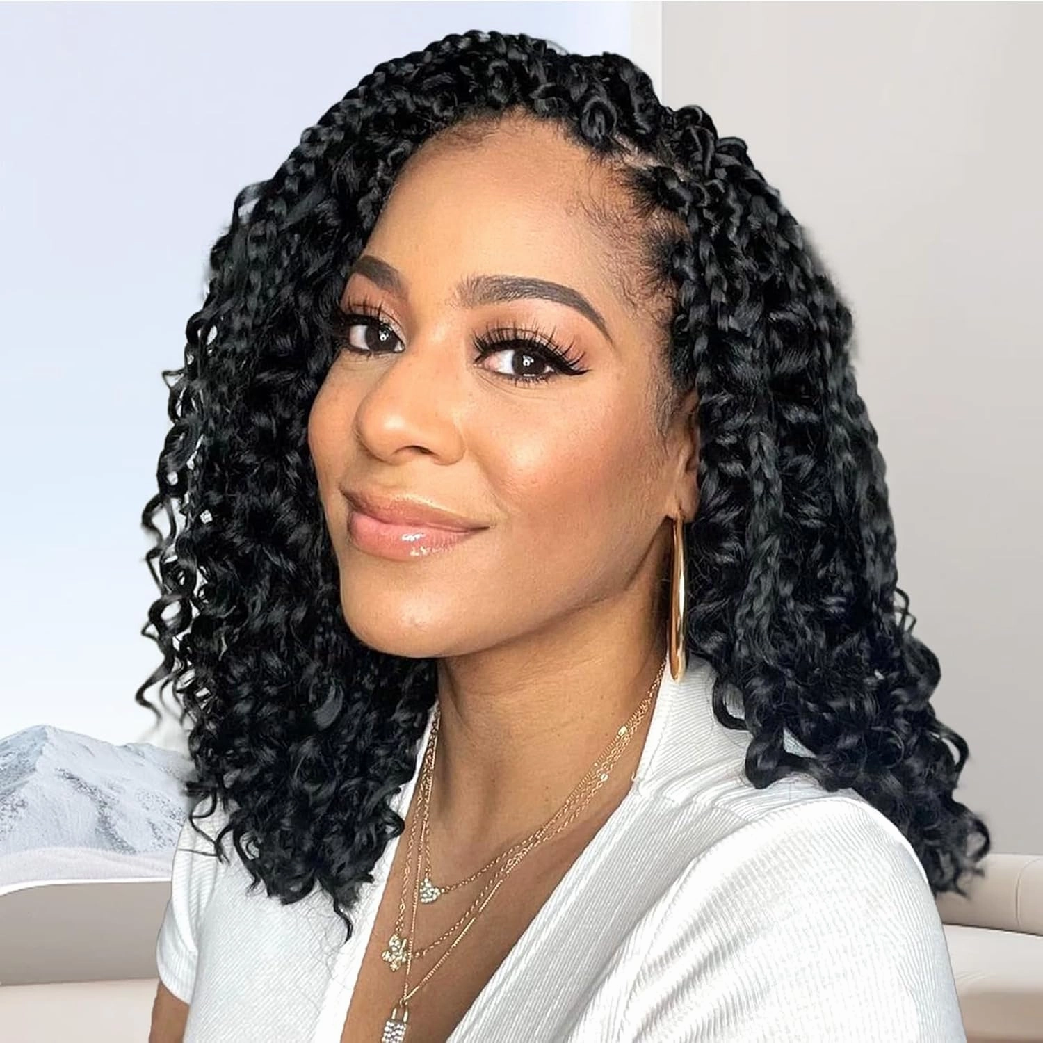 Fulcrum Goddess Box Braids Crochet Hair 14 Inch, 9 Packs Box Braids Crochet Hair for Women, Crochet Braids with Curly Ends (14Inch, 1#)