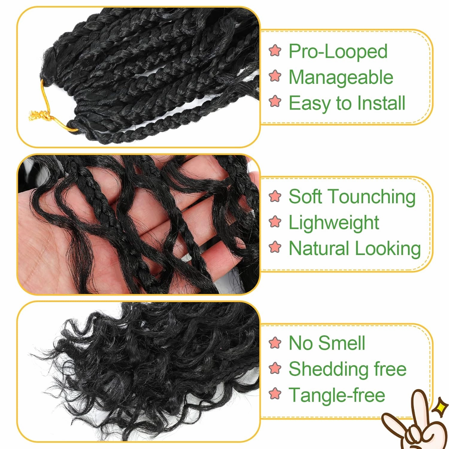 Fulcrum Goddess Box Braids Crochet Hair 14 Inch, 9 Packs Box Braids Crochet Hair for Women, Crochet Braids with Curly Ends (14Inch, 1#)