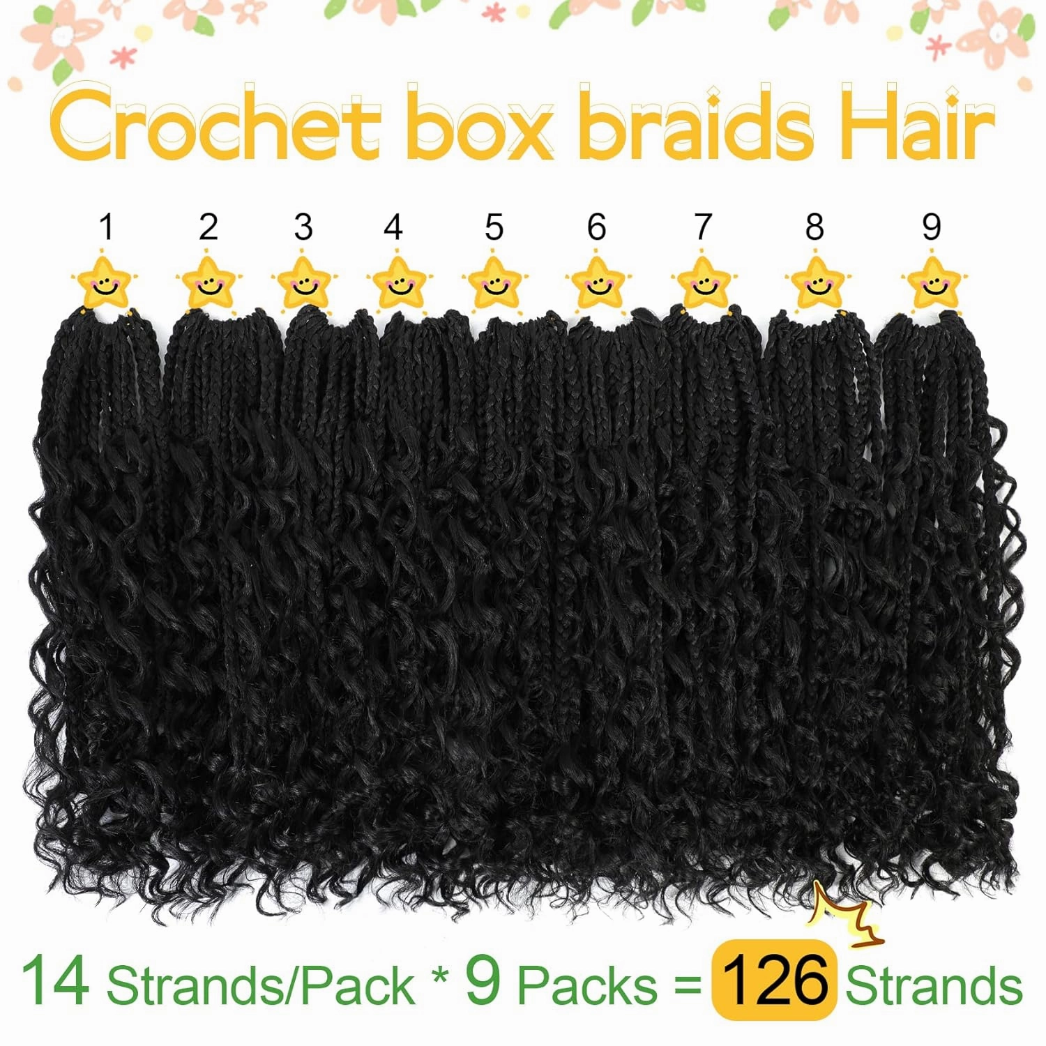 Fulcrum Goddess Box Braids Crochet Hair 14 Inch, 9 Packs Box Braids Crochet Hair for Women, Crochet Braids with Curly Ends (14Inch, 1#)