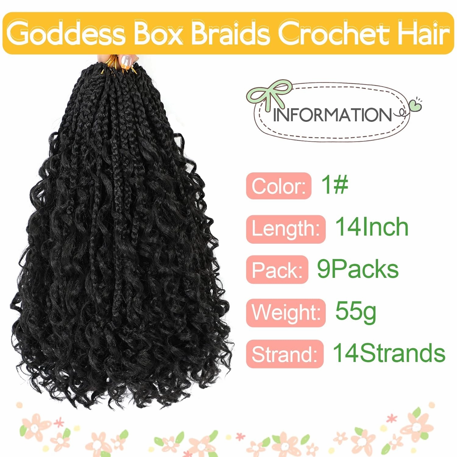 Fulcrum Goddess Box Braids Crochet Hair 14 Inch, 9 Packs Box Braids Crochet Hair for Women, Crochet Braids with Curly Ends (14Inch, 1#)