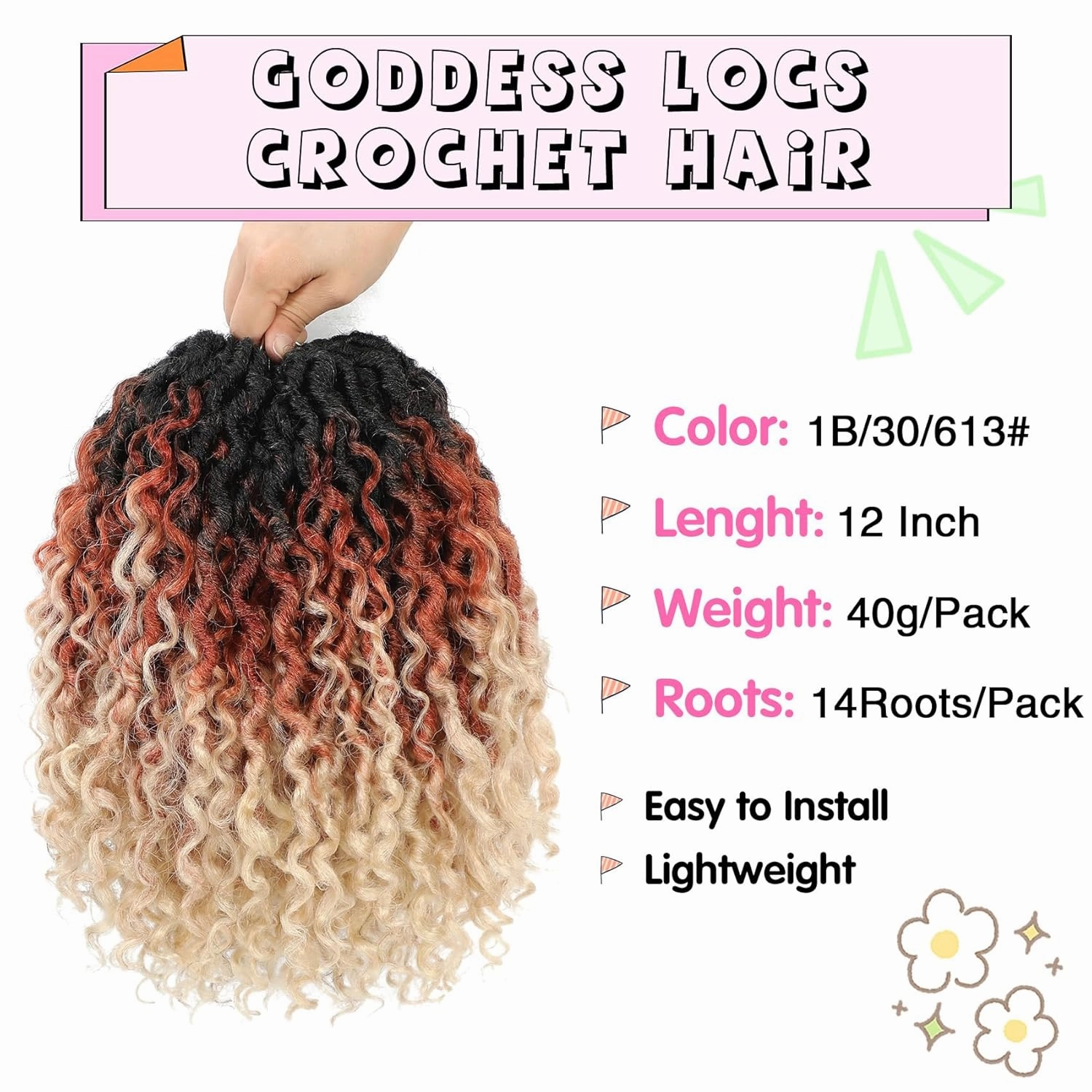 Fulcrum Goddess Locs Crochet Hair 12 Inch, 8 Packs New Faux Locs Crochet Hair for Black Women, Crochet locs with Curly Ends (12Inch (Pack of 8), 1B/30/613#)