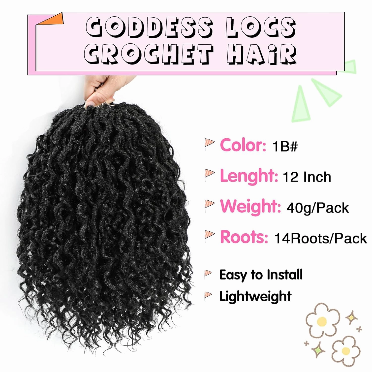 Fulcrum Goddess Locs Crochet Hair 12 Inch, 8 Packs New Faux Locs Crochet Hair for Black Women, Crochet locs with Curly Ends (12Inch (Pack of 8), 1B#)