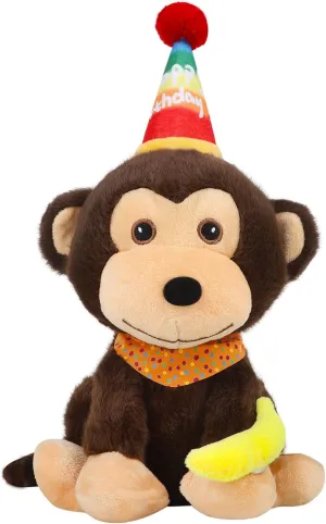 Funny Monkey Birthday Gift Interactive Happy Birthday Musical Stuffed Animal Singing Dancing Monkey Plush Toy/Repeat what you say/Singing and Head Movement/Gifts for Boy Girl Kids 12" (Brown)