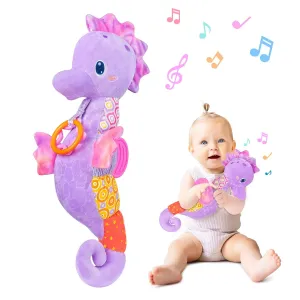 Fuzqq Baby Toys 0-6-12 Months,Infant Musical Stuffed Animals Soft Toy with Bright Colors,Crinkle Sound Paper, Multi-Textures & Rattles,Baby Newborn Toys for 0 3 6 9 12 Months Boy/Girls(Purple)