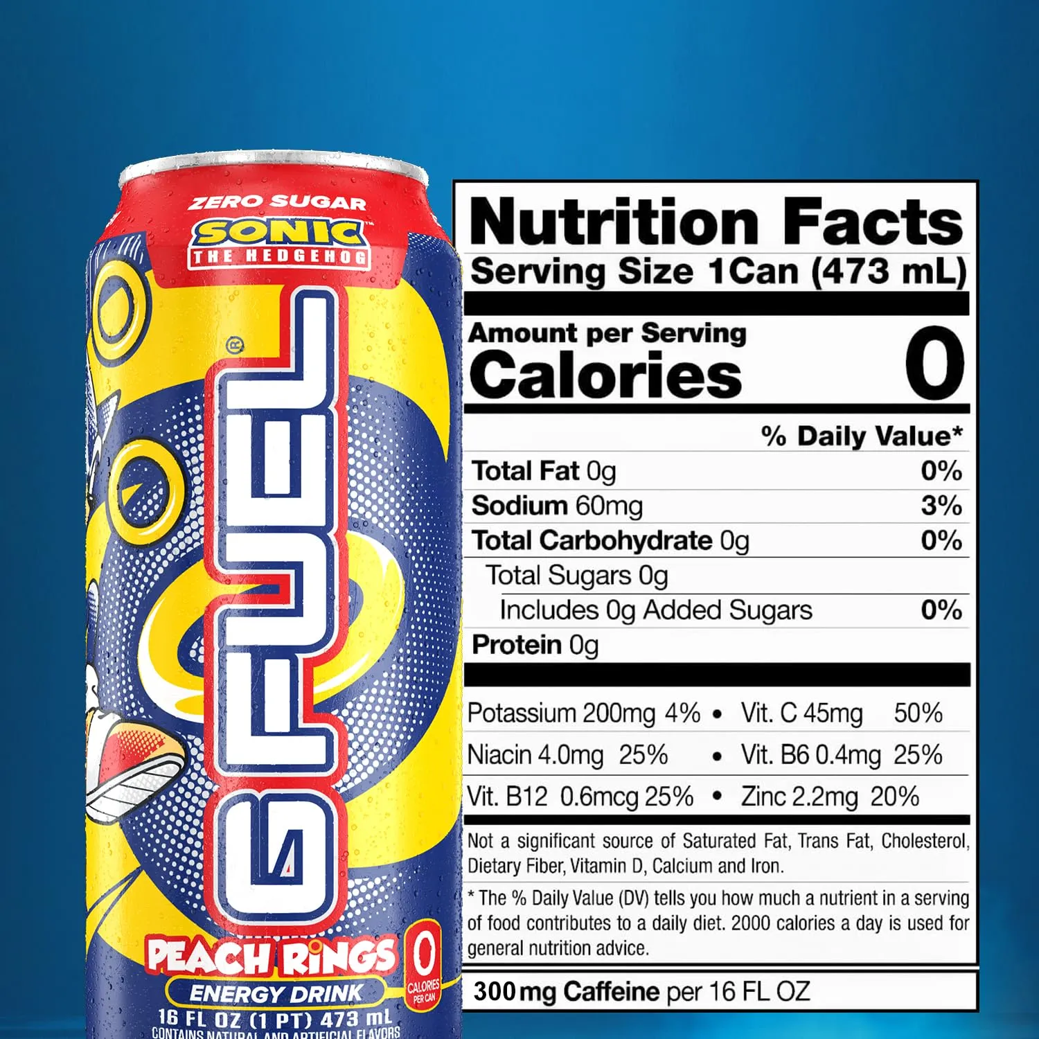 G Fuel Energy Drink, Peach Ring Candy, Sugar Free Beverage with 300mg Caffeine, Daily Energy Boost with Focus Amino, Vitamin   Antioxidants, 16 oz Cans (Sonic, 12-Pack)