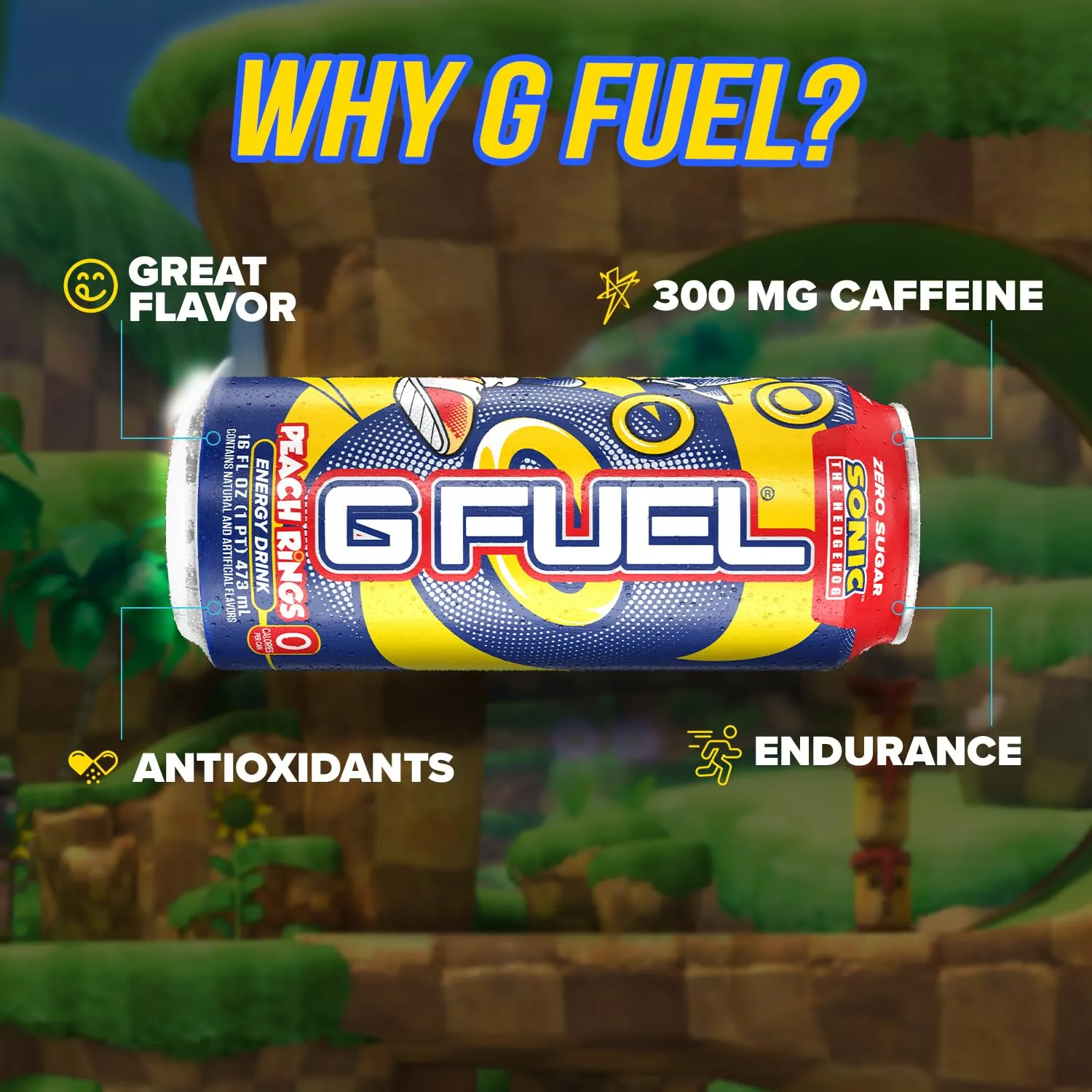 G Fuel Energy Drink, Peach Ring Candy, Sugar Free Beverage with 300mg Caffeine, Daily Energy Boost with Focus Amino, Vitamin   Antioxidants, 16 oz Cans (Sonic, 12-Pack)