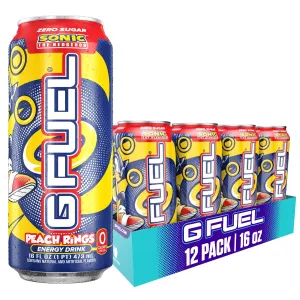 G Fuel Energy Drink, Peach Ring Candy, Sugar Free Beverage with 300mg Caffeine, Daily Energy Boost with Focus Amino, Vitamin   Antioxidants, 16 oz Cans (Sonic, 12-Pack)