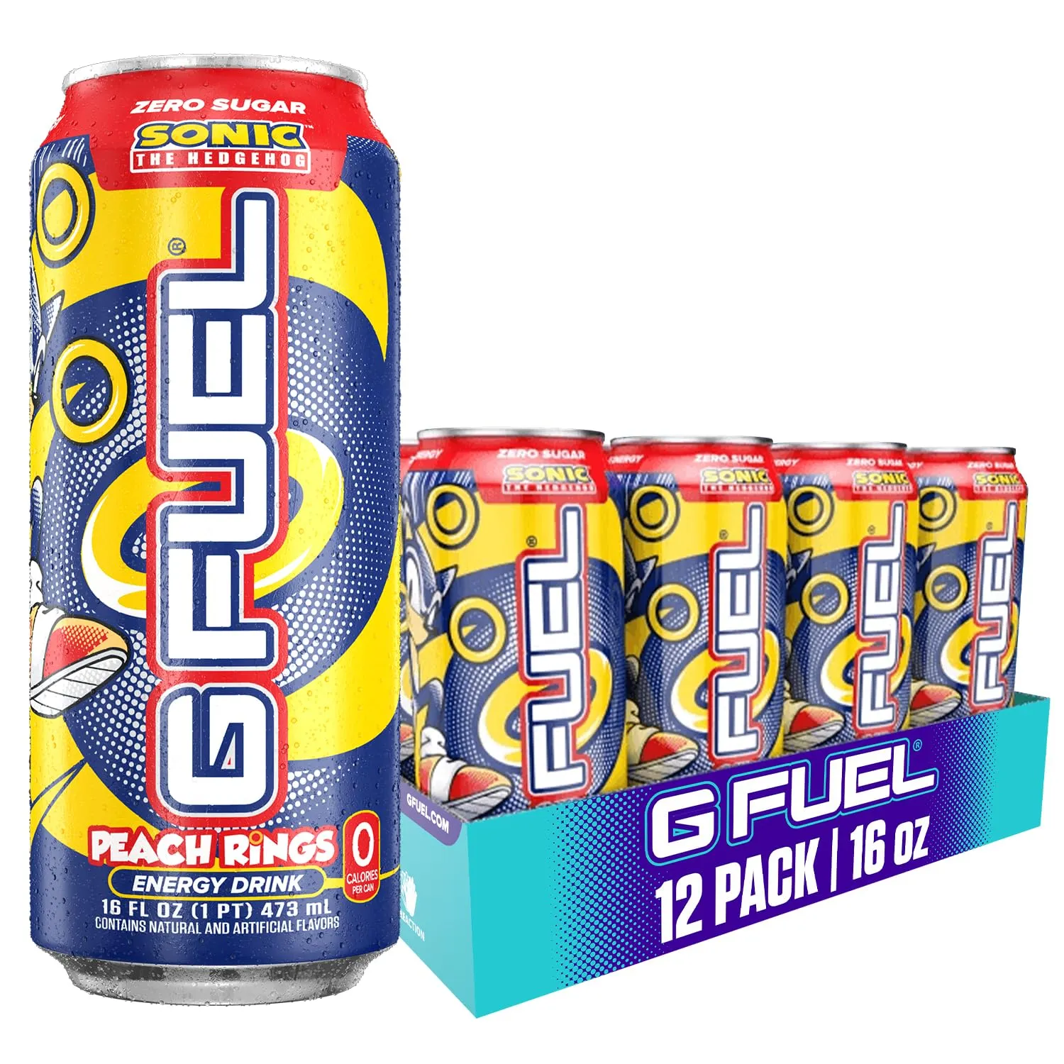 G Fuel Energy Drink, Peach Ring Candy, Sugar Free Beverage with 300mg Caffeine, Daily Energy Boost with Focus Amino, Vitamin   Antioxidants, 16 oz Cans (Sonic, 12-Pack)