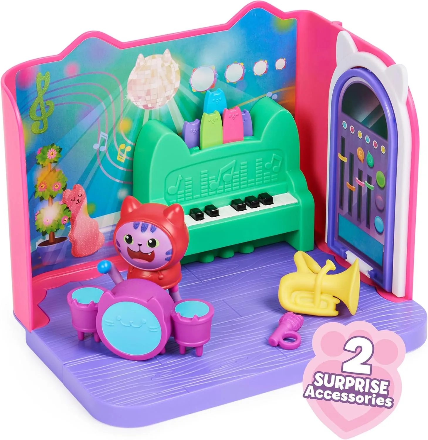 Gabby’s Dollhouse, Groovy Music Room with Daniel James Catnip Figure, 2 Accessories, 2 Furniture Pieces and 2 Deliveries, Kids Toys for Ages 3 and up