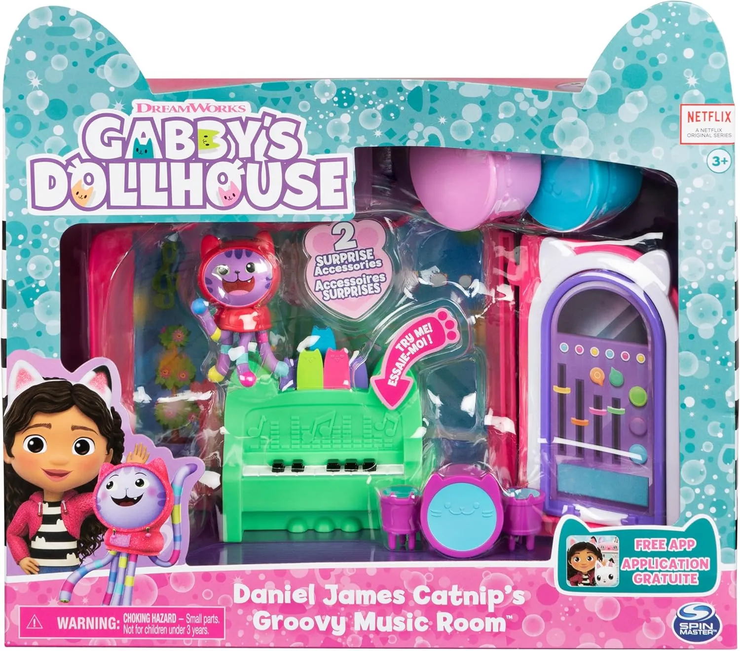 Gabby’s Dollhouse, Groovy Music Room with Daniel James Catnip Figure, 2 Accessories, 2 Furniture Pieces and 2 Deliveries, Kids Toys for Ages 3 and up