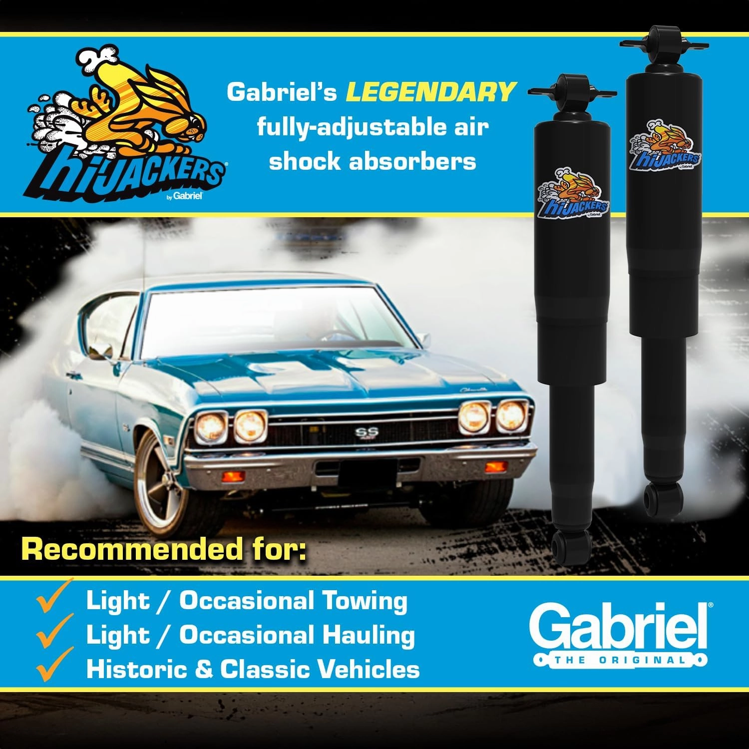 Gabriel 49106 HiJackers Rear Adjustable Air Shock Absorbers Fits Dodge Challenger, Charger, Coronet, Monaco, Polara; Plymouth Barracuda, Belvedere, Road Runner, Satellite, Savoy, Superbird (1 Pair)