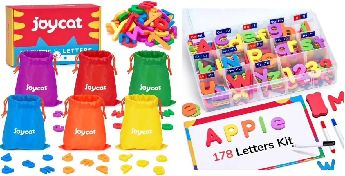 Gamenote Classroom Magnetic Alphabet Letters Kit 178Pcs with Double Side Magnet Board   JoyCat Magnetic Letters, 312 Pieces Lowercase Alphabet Fridge Magnets