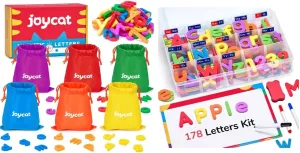Gamenote Classroom Magnetic Alphabet Letters Kit 178Pcs with Double Side Magnet Board   JoyCat Magnetic Letters, 312 Pieces Lowercase Alphabet Fridge Magnets