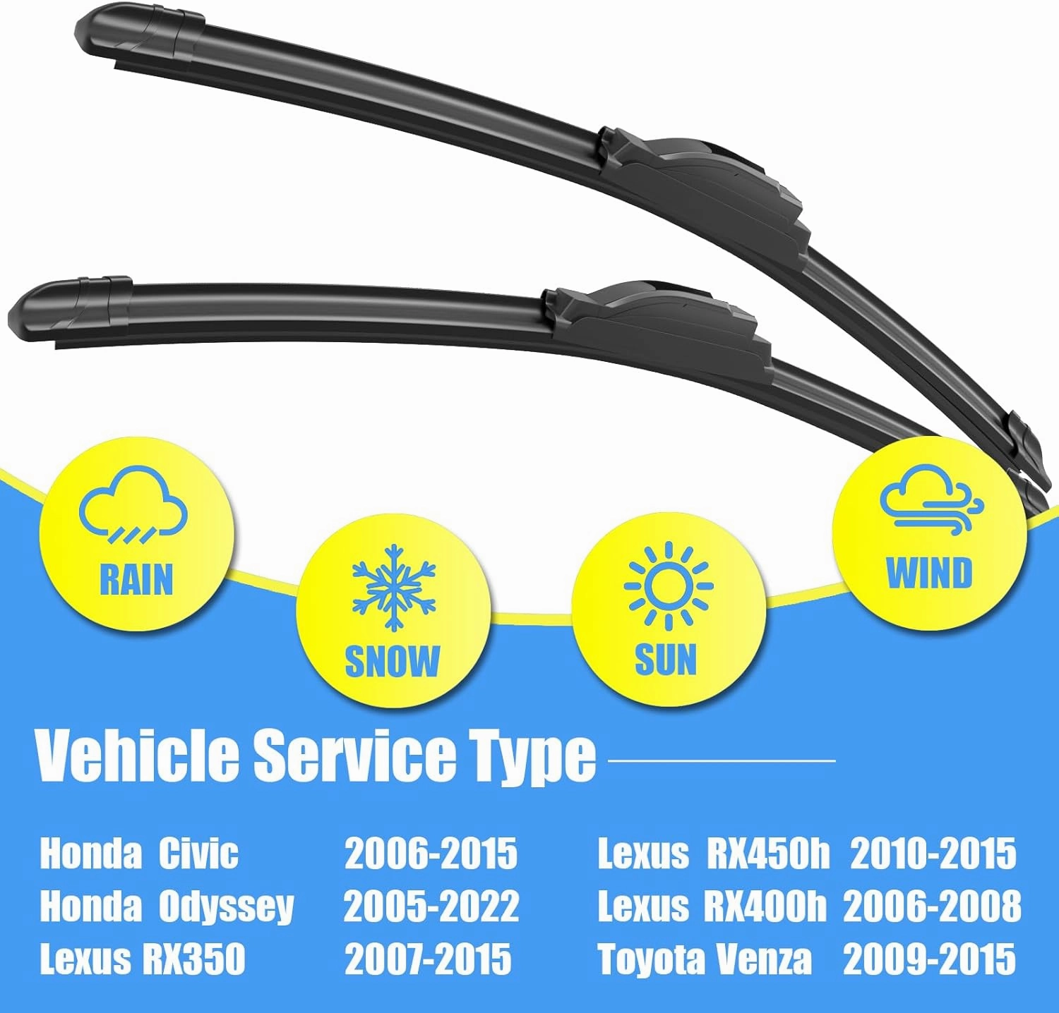 Gavimnal® 26" 22" Silicone Wiper Blades Replacement For Toyota Venza 2009-2015 Honda Civic 2006-2015 Odyssey 2005-2022 Lexus RX350 2007-2015,All-Season Front Windshield Wiper Blades(Set of 2)
