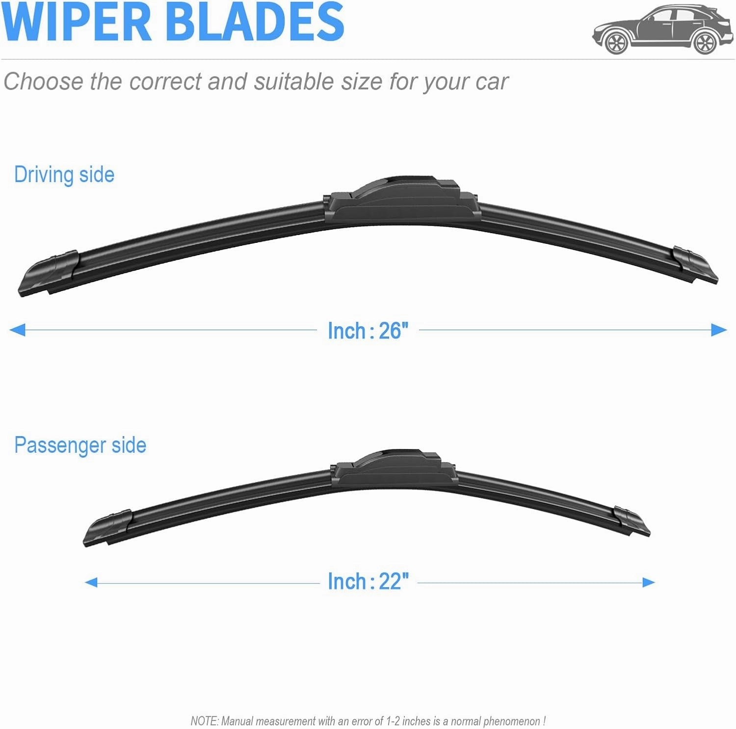 Gavimnal® 26" 22" Silicone Wiper Blades Replacement For Toyota Venza 2009-2015 Honda Civic 2006-2015 Odyssey 2005-2022 Lexus RX350 2007-2015,All-Season Front Windshield Wiper Blades(Set of 2)