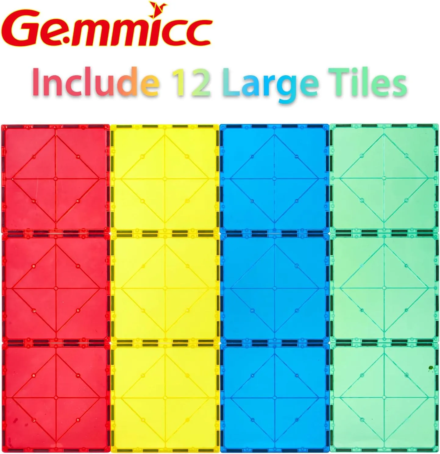 Gemmicc 12 PCS Large Magnetic Tiles,Jumbo Magnet Base Plates,STEM Magnetic Building Blocks for Kids Boys Girls
