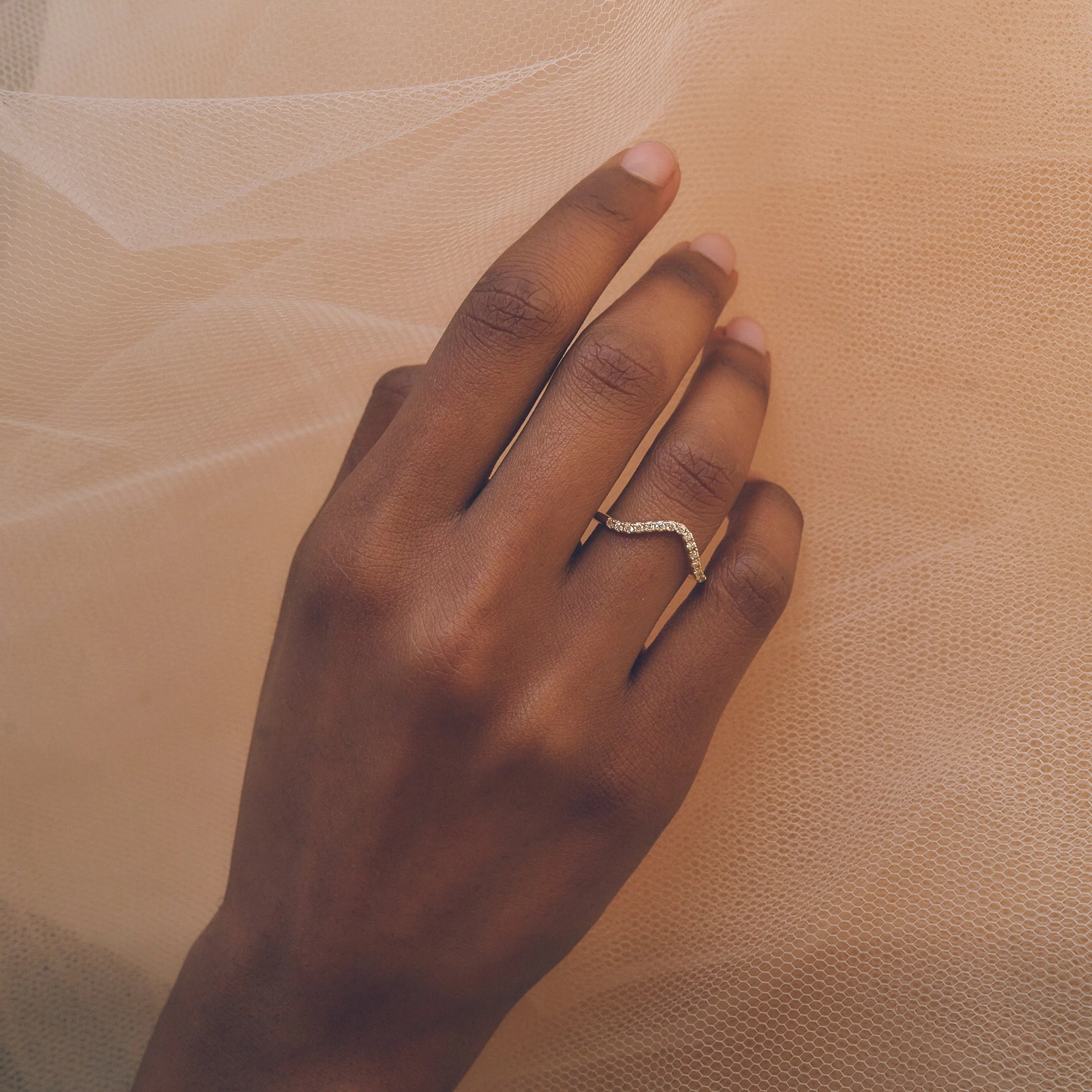 Gentle Diamond Wishbone Ring in Yellow Gold