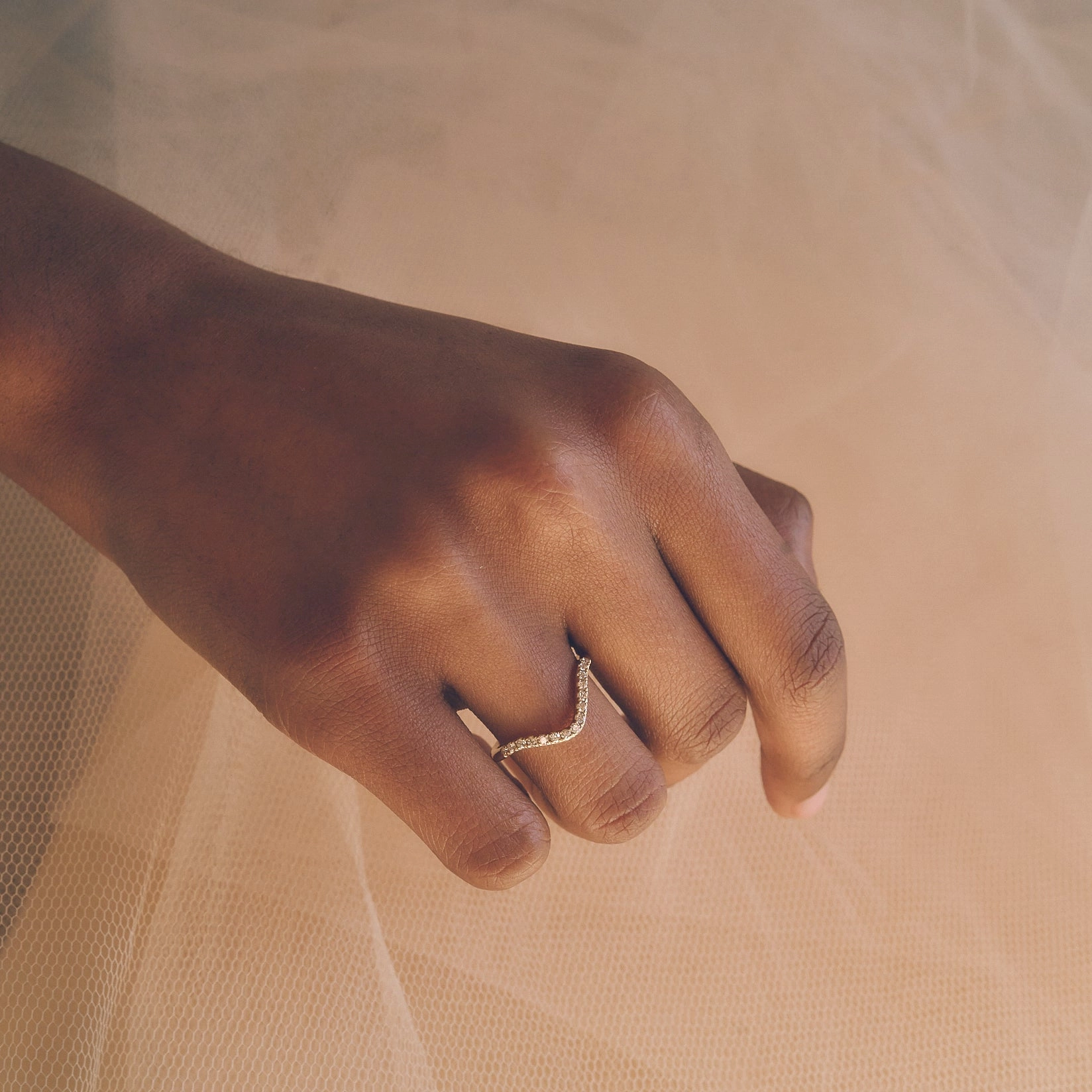 Gentle Diamond Wishbone Ring in Yellow Gold