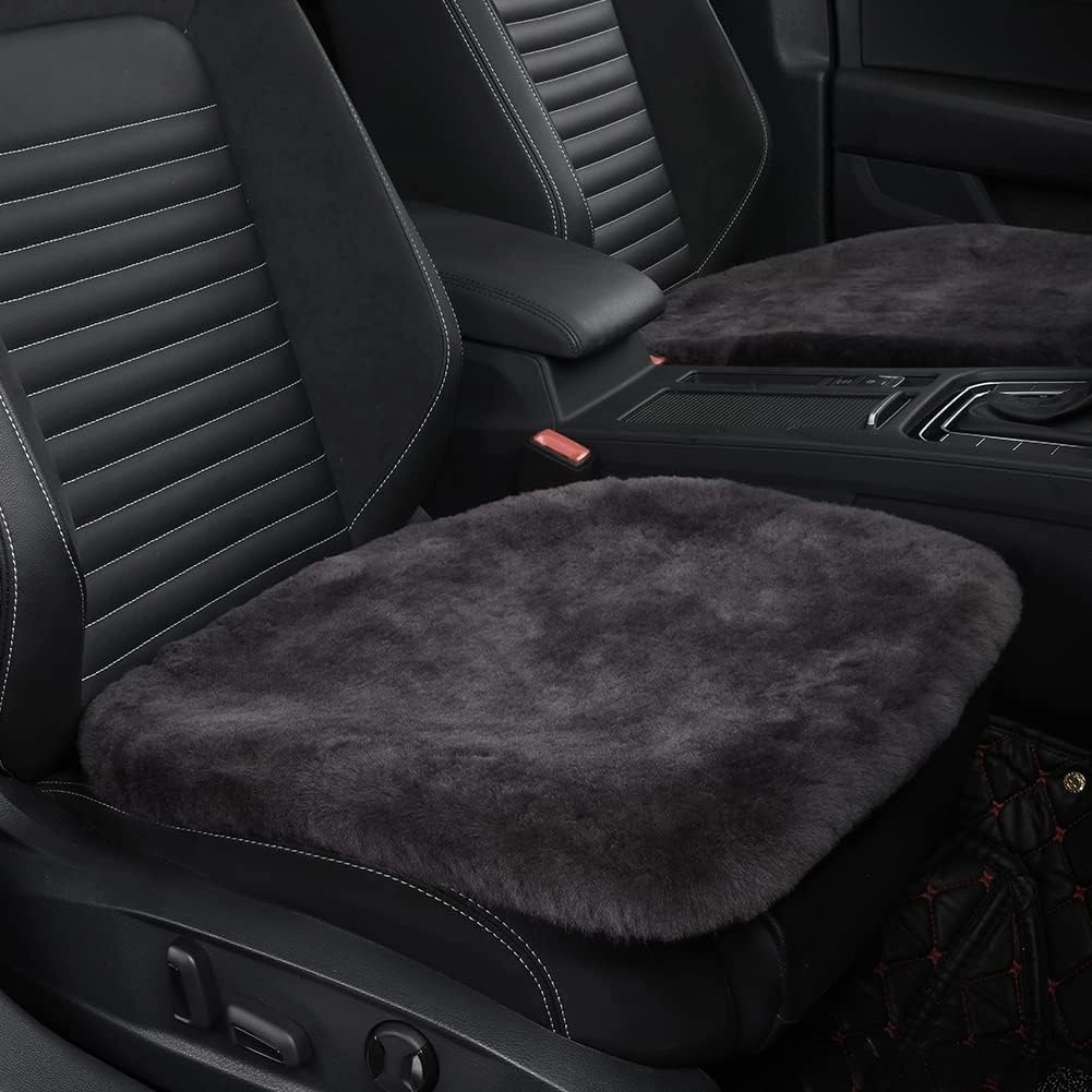 Genuine Sheepskin Auto Seat Pad, Australian Soft Wool Seat Cover Breathable and Sweat-Wicking Comfort Warm Universal Fit,19.2 inch x19.2 inch (Front seat Cushion 1pc, Dark Grey)