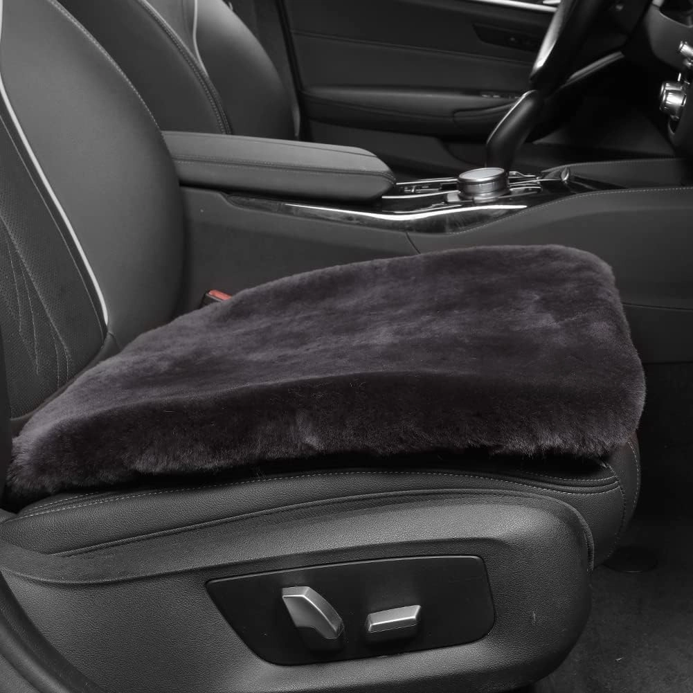 Genuine Sheepskin Auto Seat Pad, Australian Soft Wool Seat Cover Breathable and Sweat-Wicking Comfort Warm Universal Fit,19.2 inch x19.2 inch (Front seat Cushion 1pc, Dark Grey)