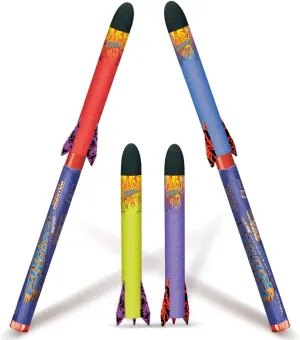 Geospace Hand Held SR. Pump Rocket Combo Battle Pack – Flying Foam Rockets Outdoor Toys for Kids, Boys & Girls – 36" Set with 2 Launchers & 4 Rockets Set – Hand Stomper Rocket Toy - Cool Toys for Fun