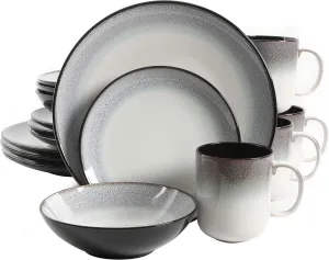 Gibson Elite Rings of Saturn Round Reactive Glaze Stoneware Dinnerware Set, Service for Four (16pcs), Teal Blue