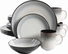 Gibson Elite Rings of Saturn Round Reactive Glaze Stoneware Dinnerware Set, Service for Four (16pcs), Teal Blue