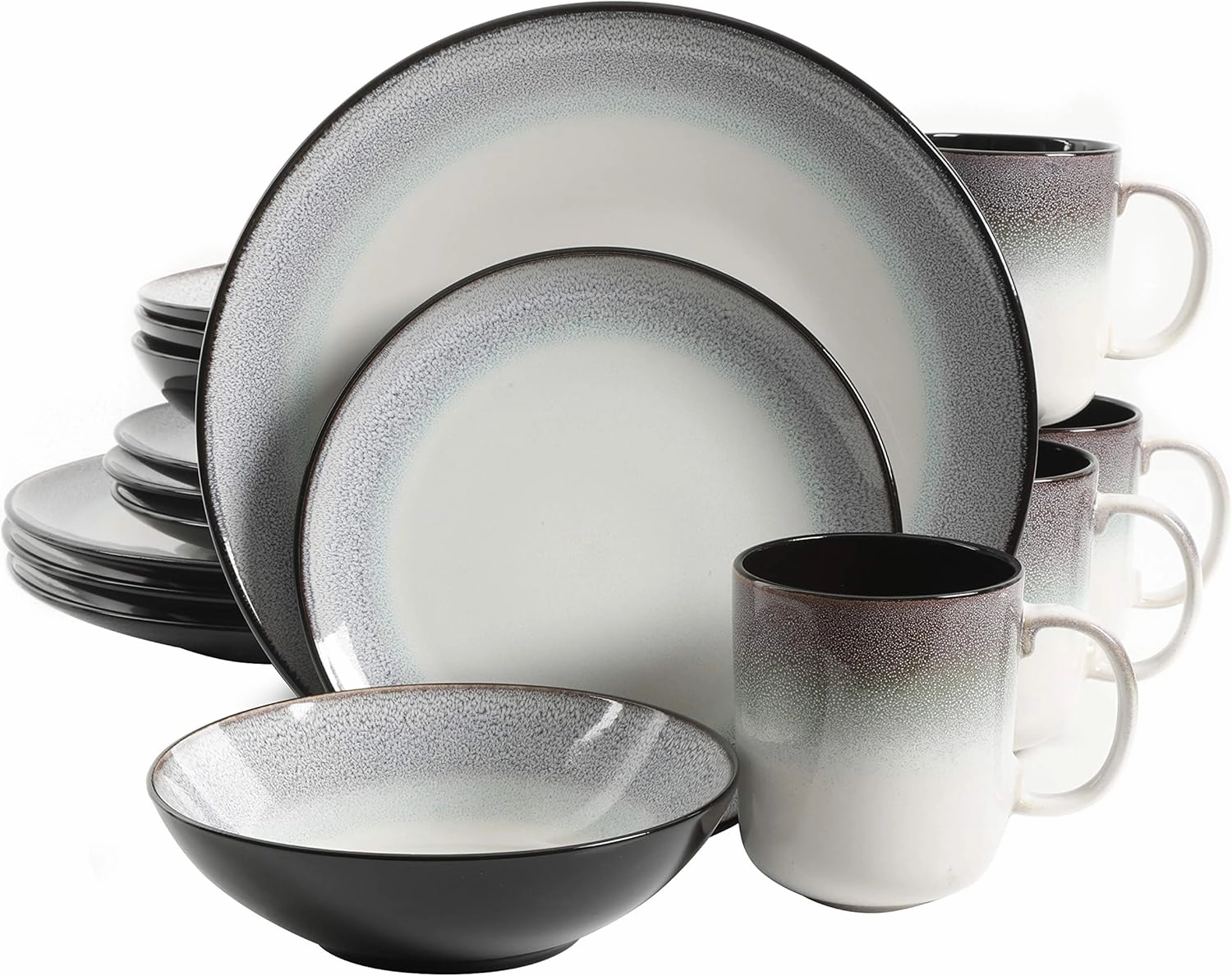 Gibson Elite Rings of Saturn Round Reactive Glaze Stoneware Dinnerware Set, Service for Four (16pcs), Teal Blue