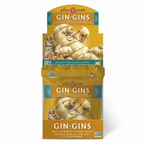 GIN GINS Spicy Turmeric Ginger Chews – 100% Natural Candy by The Ginger People – Individually Wrapped Healthy Treats - Made with Fresh Rhizome – Spicy Turmeric Flavor, 2.1oz Bag - Pack of 12