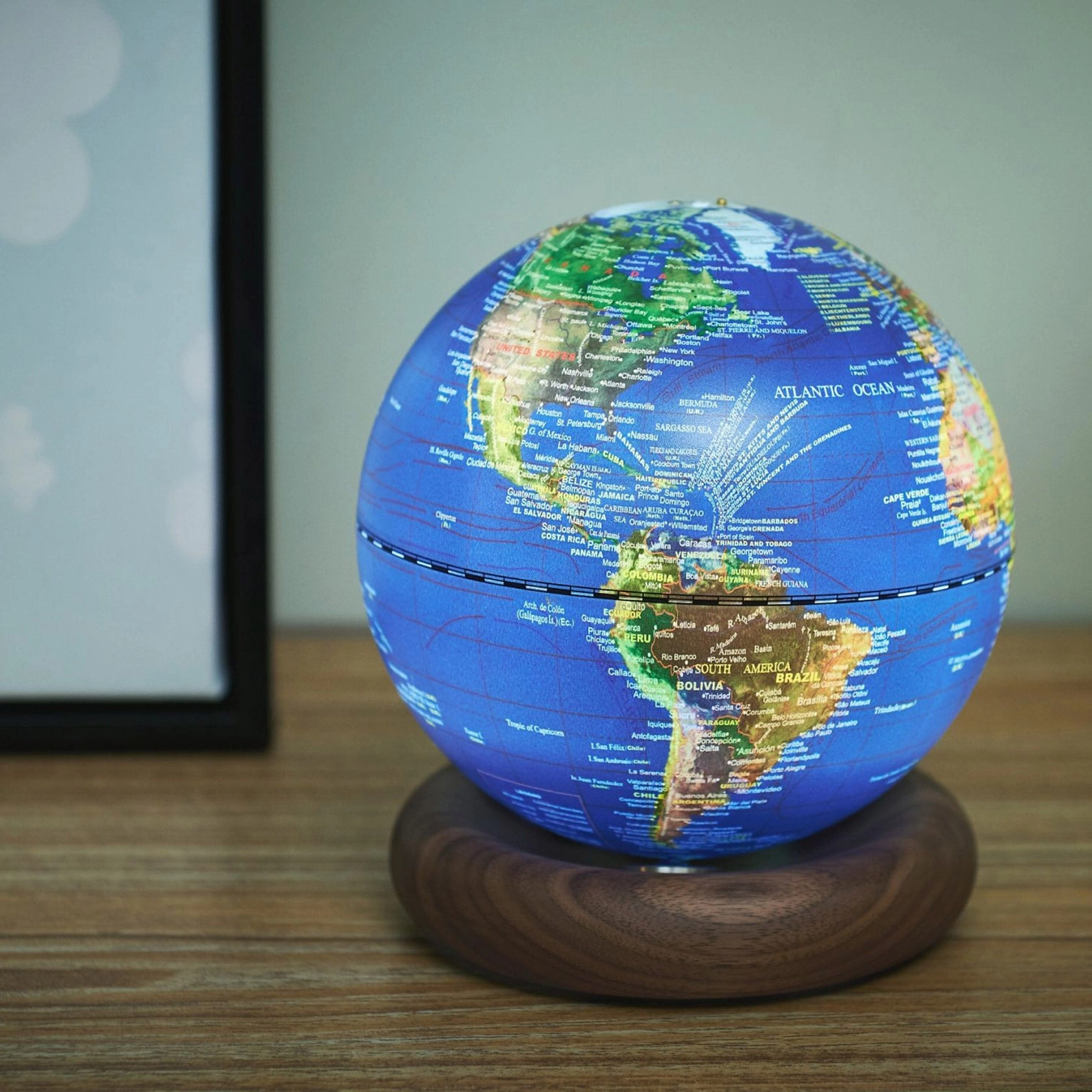 Gingko Atlas Globe Lamp, Mini Dark Ocean Blue, Walnut Base