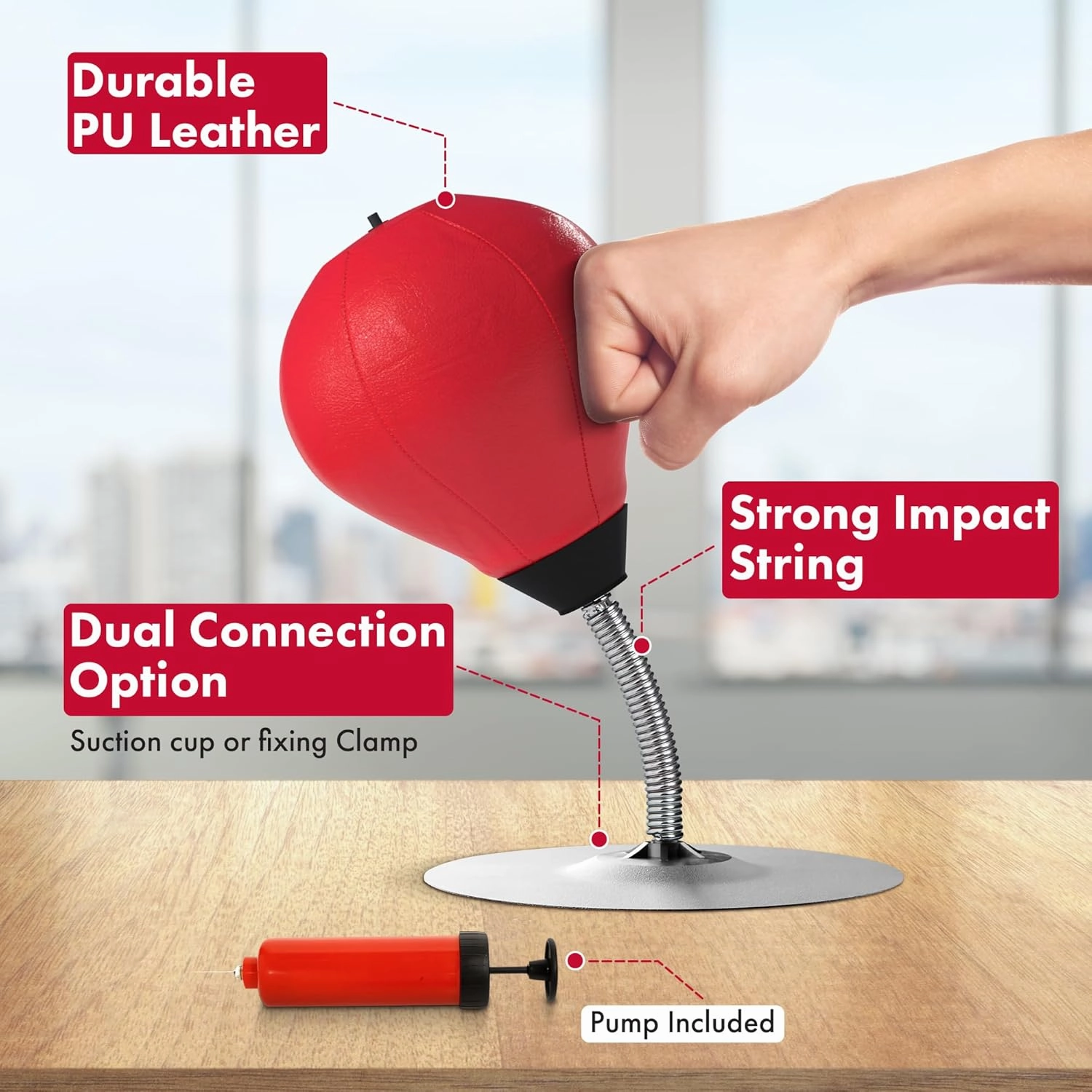 GLACIAL Stress Relief Desktop Punching Bag I Comes with Desk Clamp and Extra Strong Suction Cup