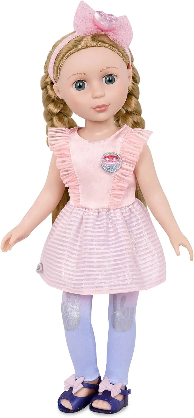 Glitter Girls – 14-Inch Poseable Fashion Doll – Braided Blonde Hair & Green Eyes – Pink Dress & Gradient Leggings – Hair Bow & Glitter Sandals – 3 Years   – Emilia