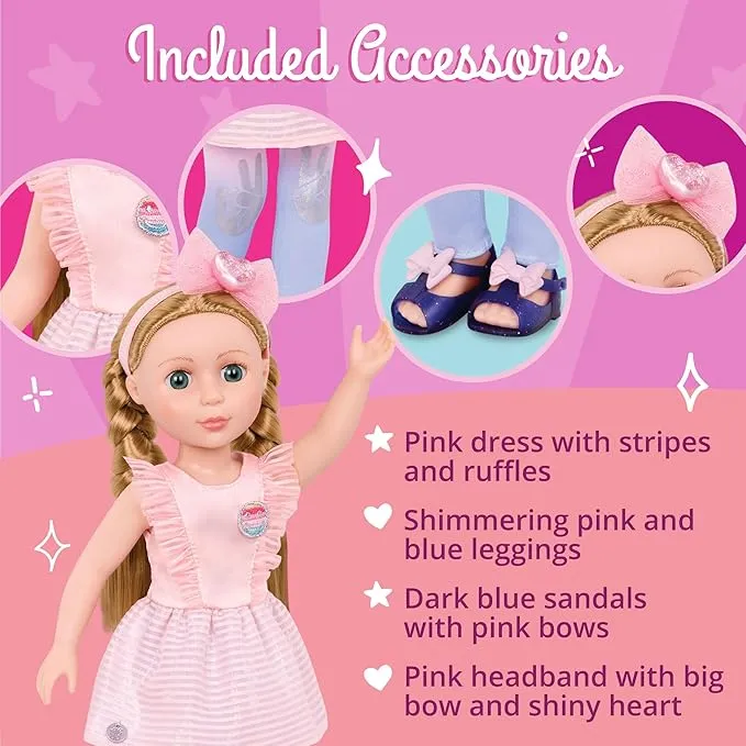 Glitter Girls – 14-Inch Poseable Fashion Doll – Braided Blonde Hair & Green Eyes – Pink Dress & Gradient Leggings – Hair Bow & Glitter Sandals – 3 Years   – Emilia