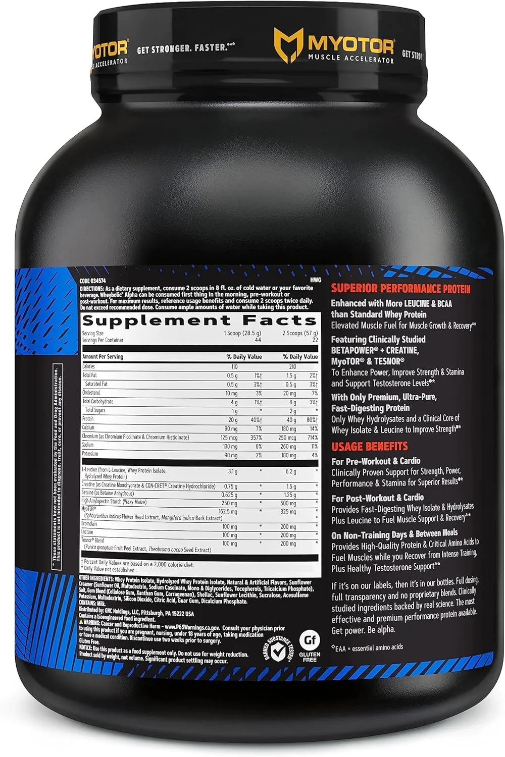 GNC AMP Wheybolic Alpha Clinically Proven Protein Powder, Increases Muscle Strength, Size & Power, Boost Testosterone Levels, 40g Protein, 6.2g Leucine, 15g EAAs, Creatine, Classic Vanilla, 22 SVG